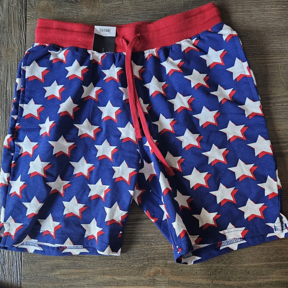No Boundaries Patriotic Star Print Red Blue White Mens Shorts Small